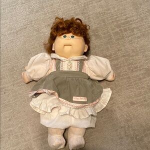 Cabbage Patch Kid Doll with Red Brown Hair and Gray Dress